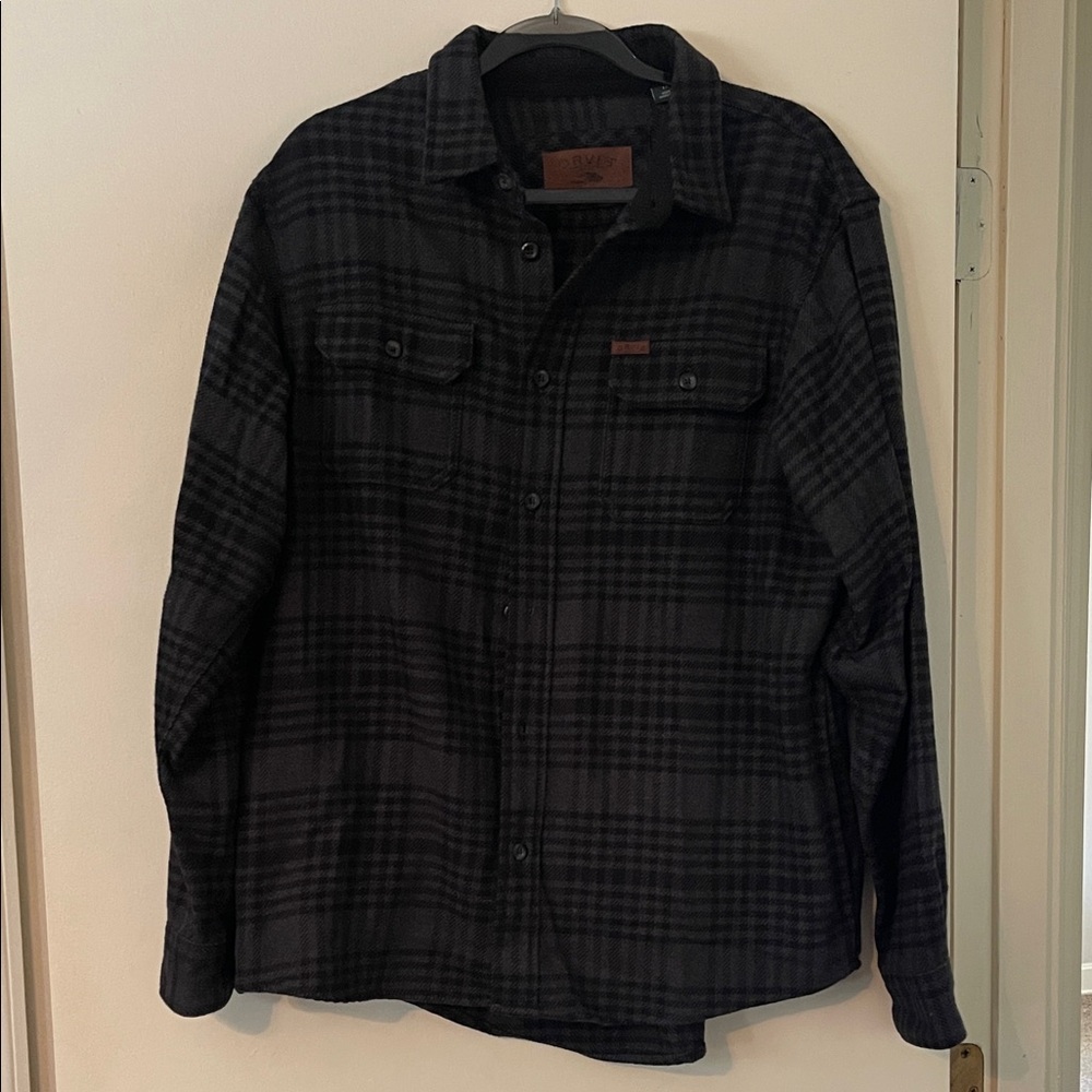 Orvis Men's Dark Plaid Shirt Jacket black and gray
